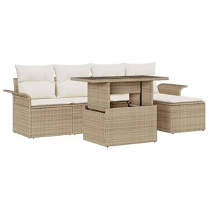 vidaXL Conjunto de sof&aacute; de jard&iacute;n 6 pcs Beige rat&aacute;n sint&eacute;tico