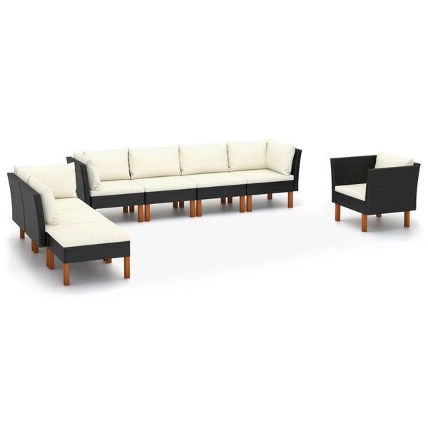 vidaXL Set muebles de jard&iacute;n 9 pzas rat&aacute;n sint&eacute;tico eucalipto negro