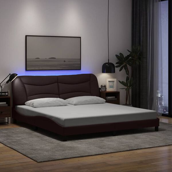 vidaXL Estructura de cama con LED sin colch&oacute;n Hvar marr&oacute;n oscuro 180x200 cm