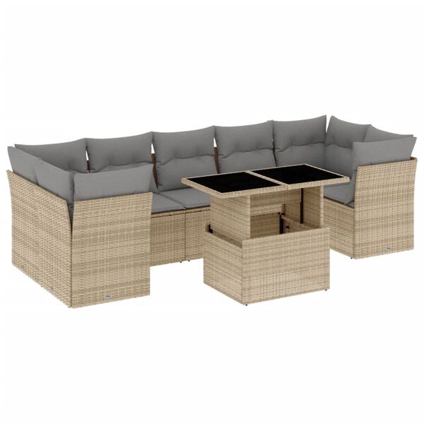 vidaXL Set de sof&aacute;s de jard&iacute;n y cojines 8 piezas rat&aacute;n sint&eacute;tico beige