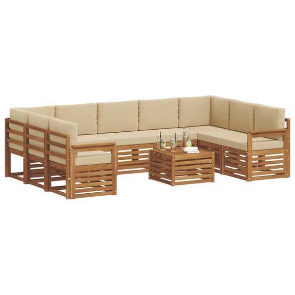 vidaXL Juegos de sof&aacute;s 10 pcs Natural y Beige Madera de Acacia S&oacute;lida