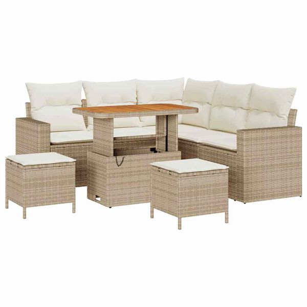 vidaXL Conjunto de sof&aacute;s de jard&iacute;n 9 pcs Beige y Crema rat&aacute;n sint&eacute;tico