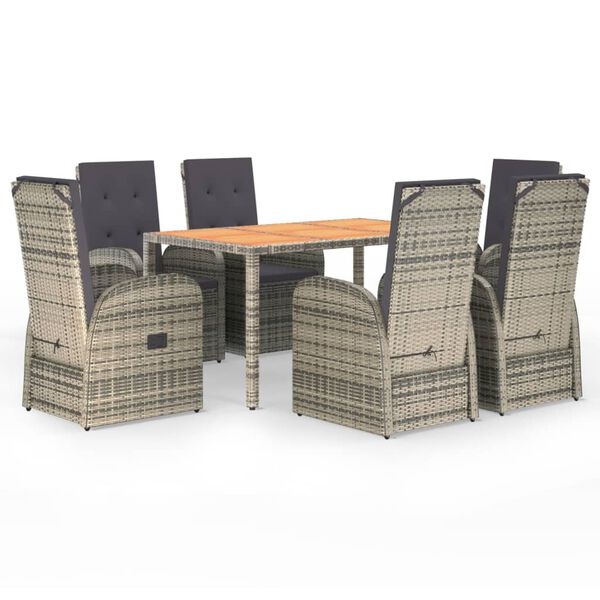 vidaXL Set comedor jardín 7 pzas y cojines ratán sintético gris
