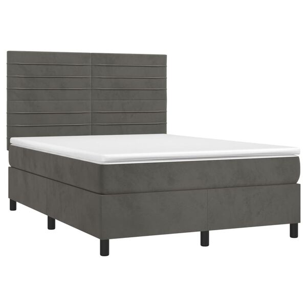 vidaXL Cama box spring colch&oacute;n y LED terciopelo gris oscuro 140x190 cm