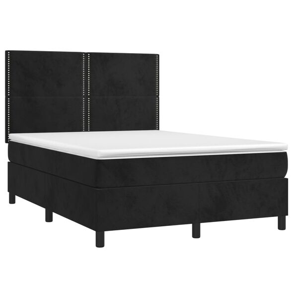 vidaXL Cama box spring colch&oacute;n y LED terciopelo negro 140x190 cm