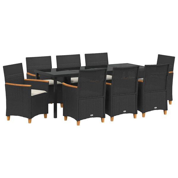 vidaXL Conjunto de Comedor de Jard&iacute;n 9 pcs Negro rat&aacute;n sint&eacute;tico