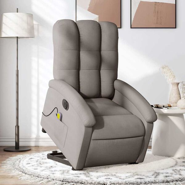 vidaXL Sill&oacute;n de masaje el&eacute;ctrico reclinable elevable tela taup&eacute;