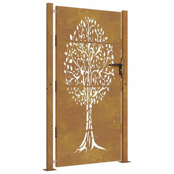 vidaXL Puerta de jard&iacute;n 100x175 cm de acero corten con dise&ntilde;o de &aacute;rbol