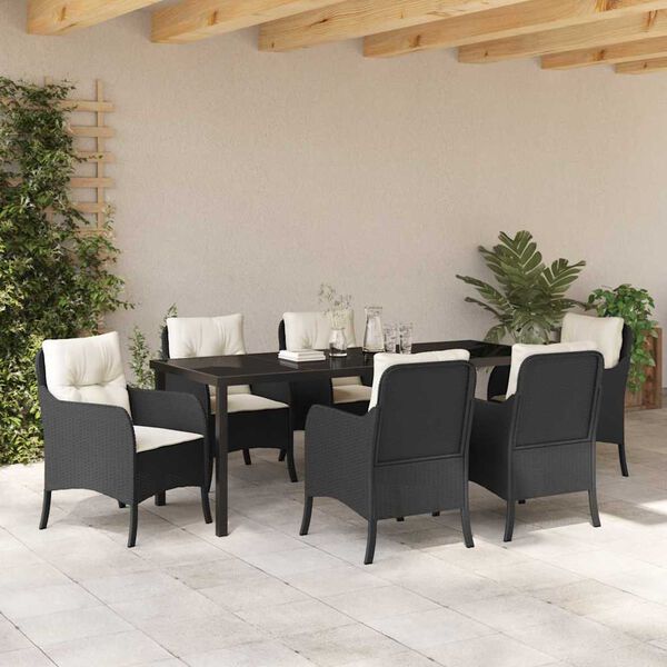 vidaXL Conjunto de Comedor de Jard&iacute;n 7 pcs Negro rat&aacute;n sint&eacute;tico