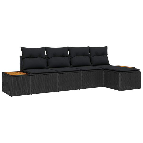 vidaXL Conjunto de sof&aacute; de jard&iacute;n 5 pcs Negro Rattan de Poli&eacute;ster