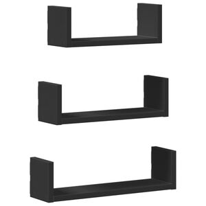 vidaXL Estante de pared 3 unidades madera de ingenier&iacute;a negro