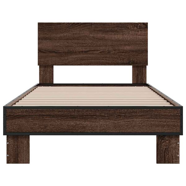 vidaXL Estructura cama madera ingenier&iacute;a metal roble marr&oacute;n 75x190 cm