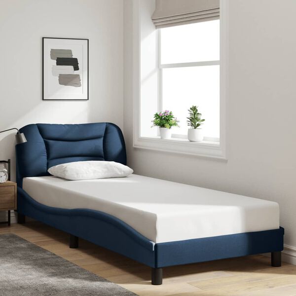vidaXL Estructura de cama con LED sin colch&oacute;n Hvar tela azul 90x190 cm