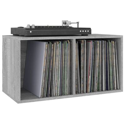 vidaXL Caja para discos de vinilo madera contrachapada gris 71x34x36cm