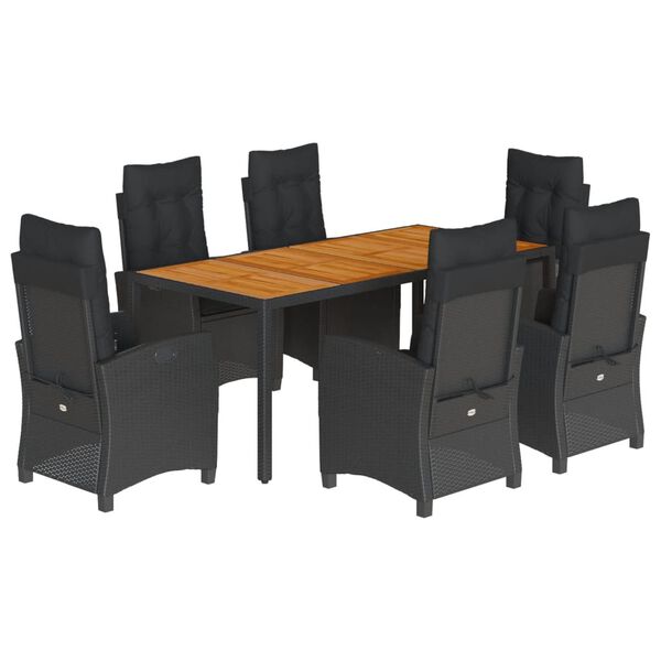 vidaXL Set de comedor de jard&iacute;n 7 pzas y cojines rat&aacute;n sint&eacute;tico negro