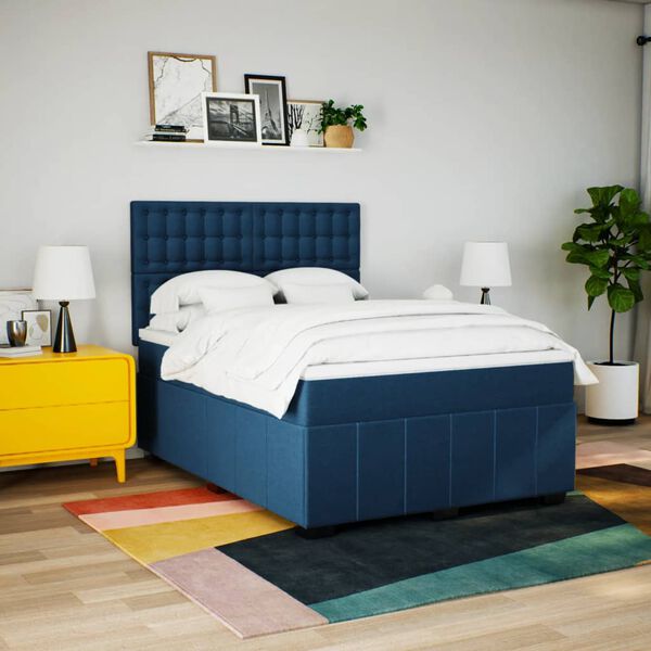 vidaXL Cama box spring con colch&oacute;n tela azul 140x200 cm