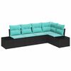 vidaXL Conjunto de sof&aacute; de jard&iacute;n 5 uds. Negro rat&aacute;n sint&eacute;tico