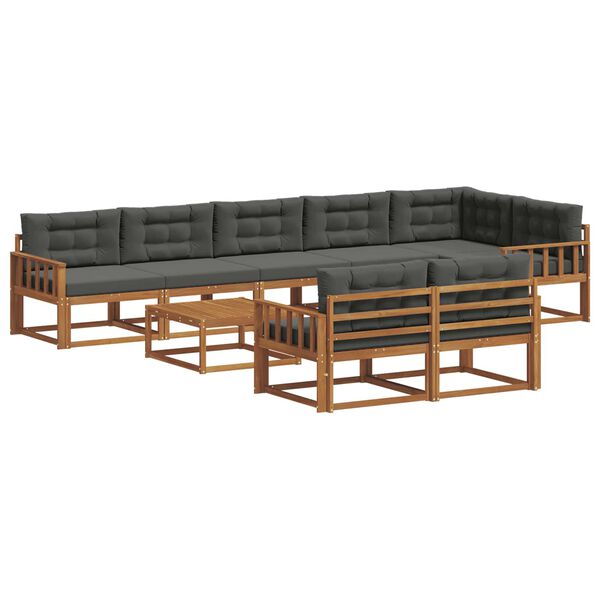 vidaXL Conjunto de sof&aacute;s de exterior 9 pcs Natural y Antracita