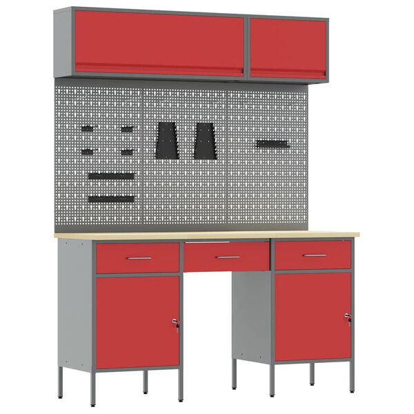 vidaXL Conjunto de armarios de trabajo con caj&oacute;n Manual 8 pcs Rojo