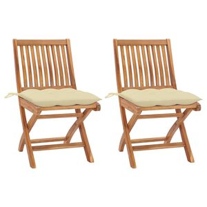 vidaXL Sillas plegables 2 uds madera de teca con cojines blanco crema