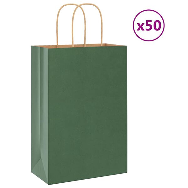 vidaXL Bolsas de papel con asas 50 uds verde 21x11x31 cm