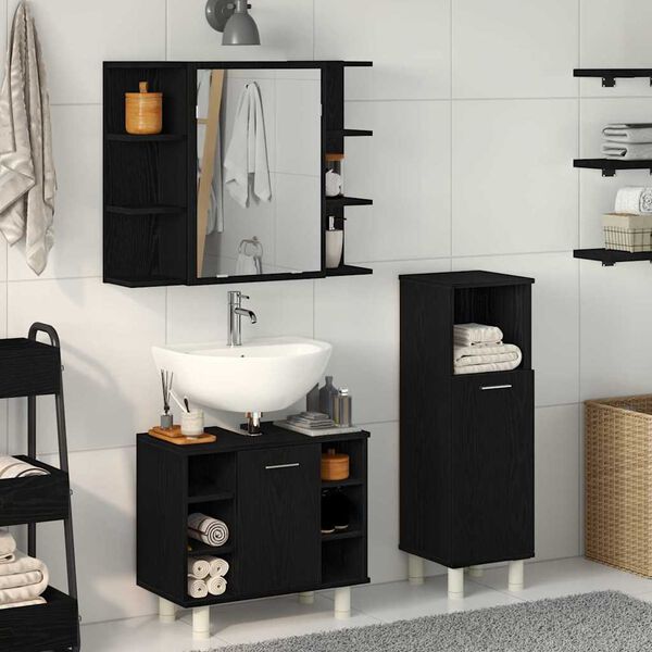 vidaXL Juego de muebles de ba&ntilde;o 3 pcs Negro 30 x 30 x 99,5 cm