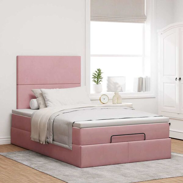 vidaXL Estructura de cama otomana colchones terciopelo rosa 120x200cm