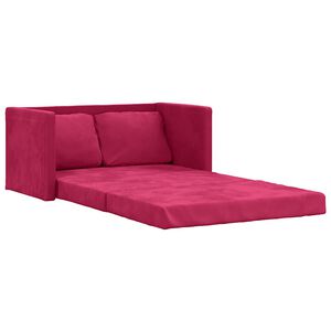 vidaXL Sof&aacute; cama de suelo 2 en 1 terciopelo rojo tinto 122x204x55 cm