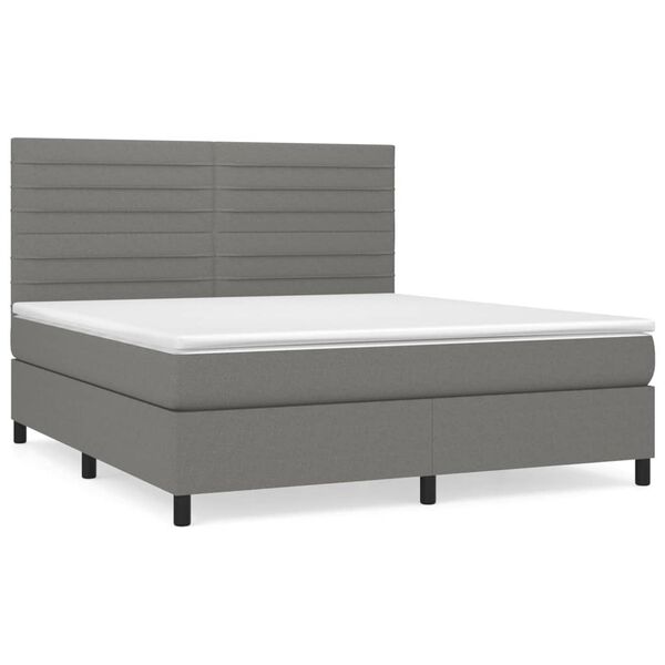 vidaXL Cama box spring con colch&oacute;n tela gris oscuro 180x200 cm