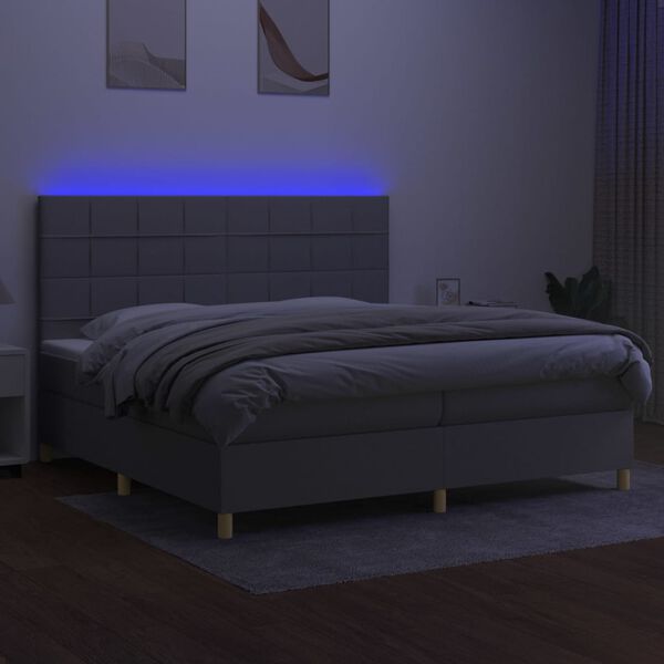 vidaXL Cama box spring con colch&oacute;n tela y LED gris claro 200x200 cm