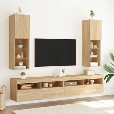 vidaXL Muebles de TV con luces LED 2 uds roble Sonoma 30,5x30x102 cm