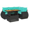 vidaXL Set de muebles de jard&iacute;n 5 pzas y cojines rat&aacute;n sint&eacute;tico negro