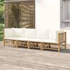 vidaXL Set de muebles de jardín 4 piezas bambú y cojines blanco crema