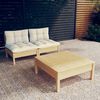 vidaXL Muebles de jard&iacute;n 3 piezas cojines madera de pino crema