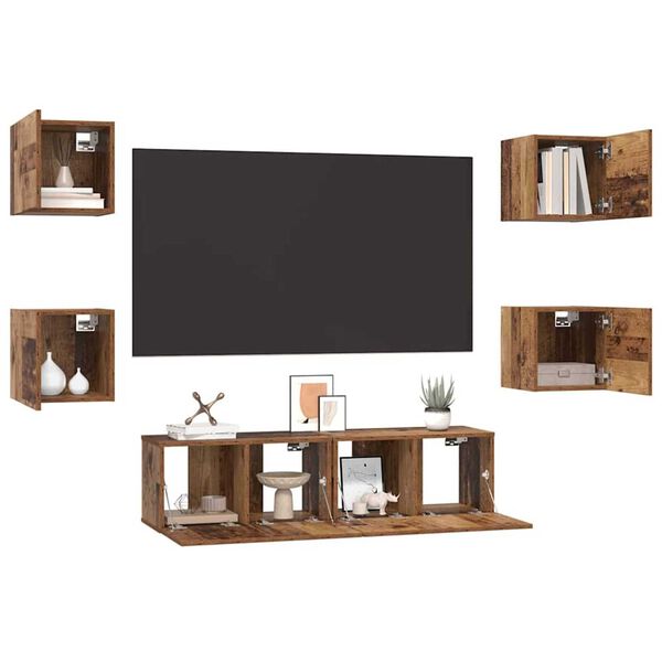 vidaXL Conjunto de mueble de TV 6 pcs Madera envejecida