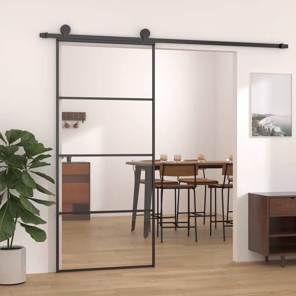 vidaXL Puerta corredera aluminio y vidrio ESG negra 90x205 cm