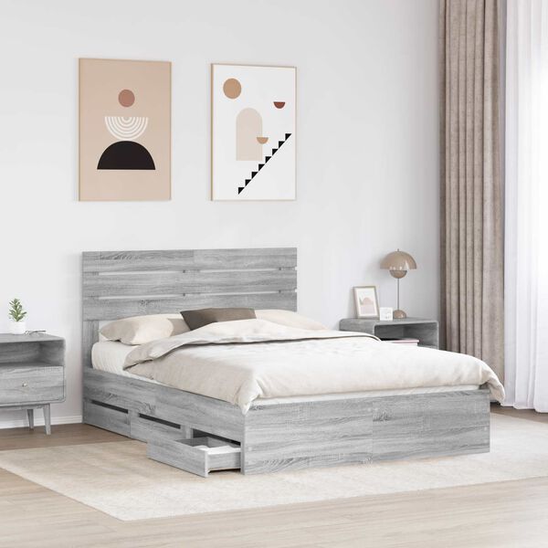 vidaXL Estructura de cama Gris Sonoma 140 x 200 cm Madera Ingenieril