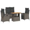 vidaXL Juego de comedor de jard&iacute;n 4 piezas con cojines rat&aacute;n PE gris