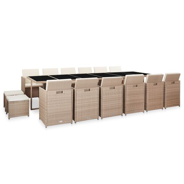 vidaXL Set comedor de jard&iacute;n 17 piezas y cojines rat&aacute;n sint&eacute;tico beige
