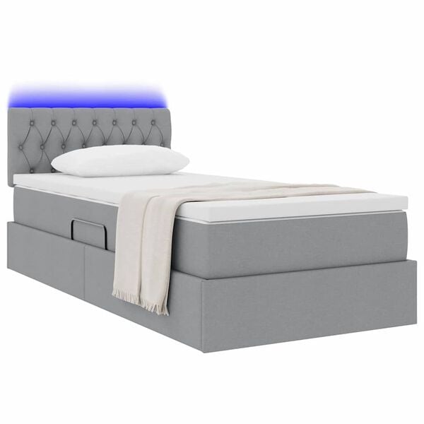 vidaXL Cama con almacenamiento y LED Gris Claro 90 x 190 cm tela
