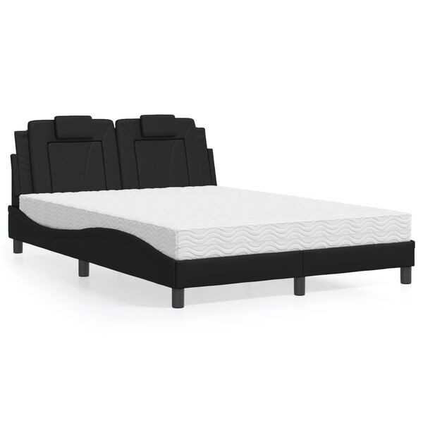 vidaXL Cama Viana con colch&oacute;n cuero sint&eacute;tico negro 140x190 cm
