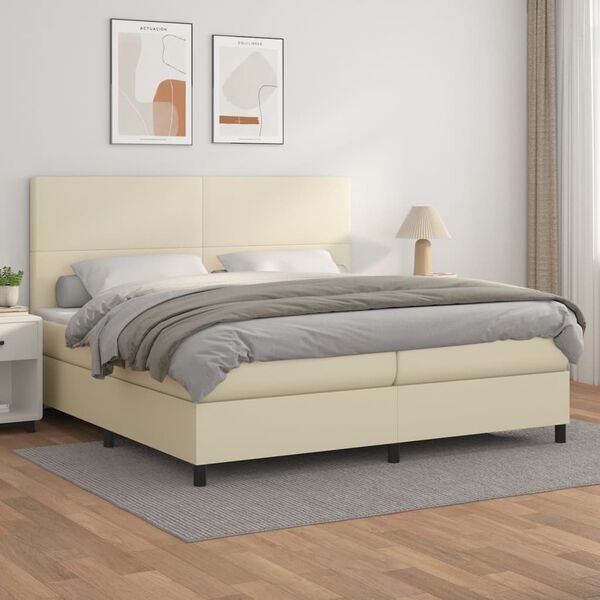 vidaXL Cama box spring con colch&oacute;n cuero sint&eacute;tico crema 200x200 cm