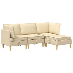 vidaXL Juego de sof&aacute; modular con almacenamiento 4 uds. Crema Tela
