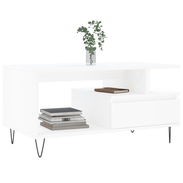 vidaXL Mesa de centro madera contrachapada blanca 90x49x45 cm