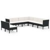 vidaXL Set de muebles de jard&iacute;n 9 pzas cojines rat&aacute;n sint&eacute;tico negro