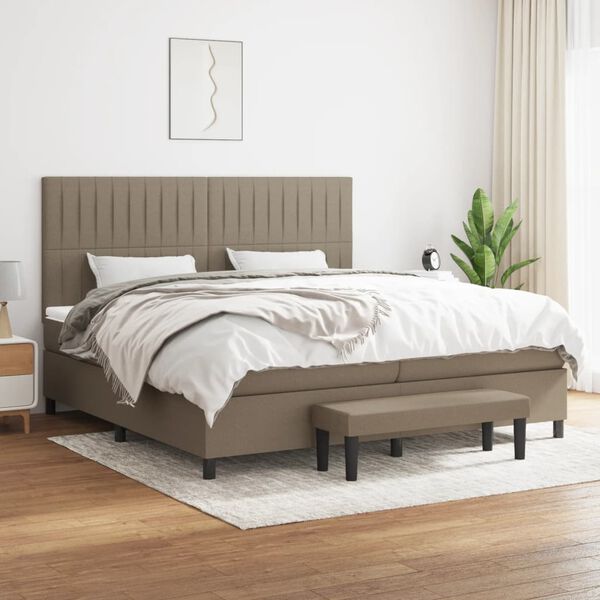 vidaXL Cama box spring con colch&oacute;n tela gris taupe 200x200 cm