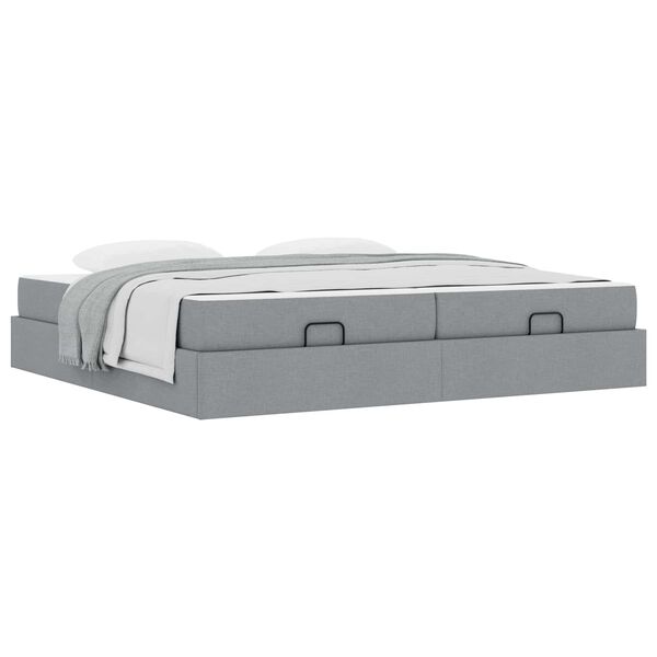 vidaXL Estructura de cama con colch&oacute;n 2 pcs Gris claro tela