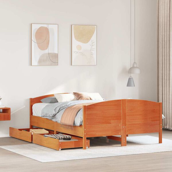 vidaXL Cama sin colch&oacute;n madera maciza de pino marr&oacute;n cera 120x200 cm