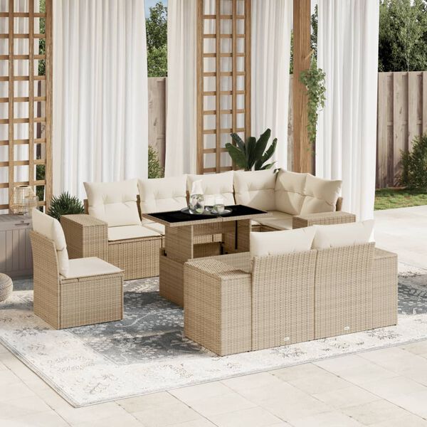 vidaXL Set de sofás de jardín 9 pzas con cojines ratán sintético beige