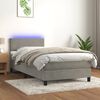 vidaXL Cama box spring colch&oacute;n y LED terciopelo gris claro 90x190 cm
